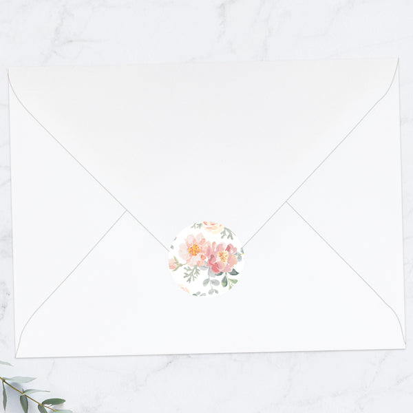 Coral Watercolour Flowers - Wedding Envelope Seals