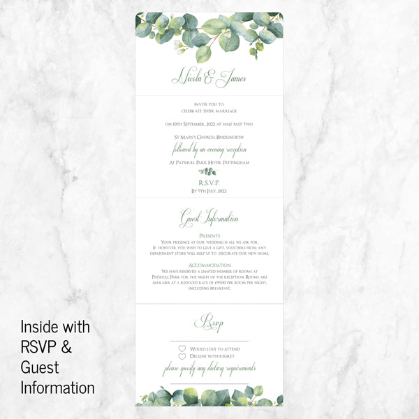 Eucalyptus Garland - Tri Fold Wedding Invitation & RSVP