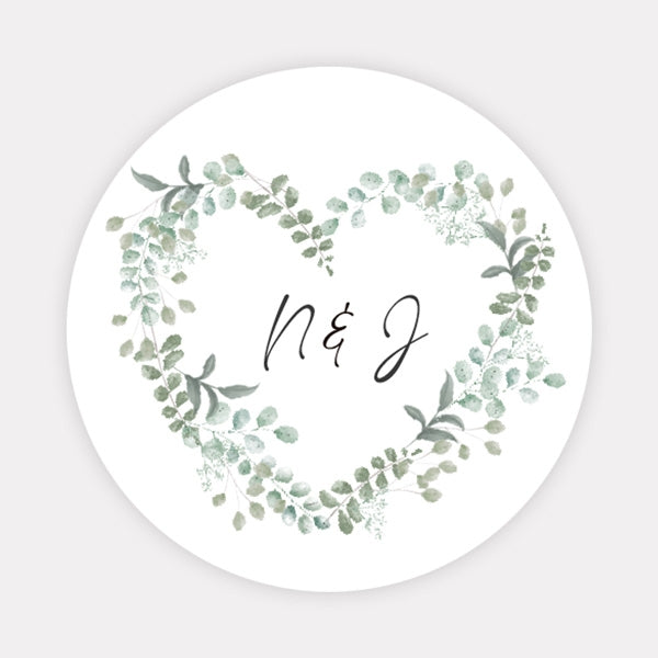 Eucalyptus Heart Wedding Stickers - Pack of 35