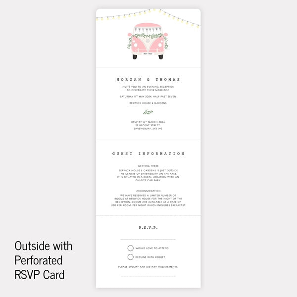 Just Married Campervan - Tri Fold Evening Invitation & RSVP