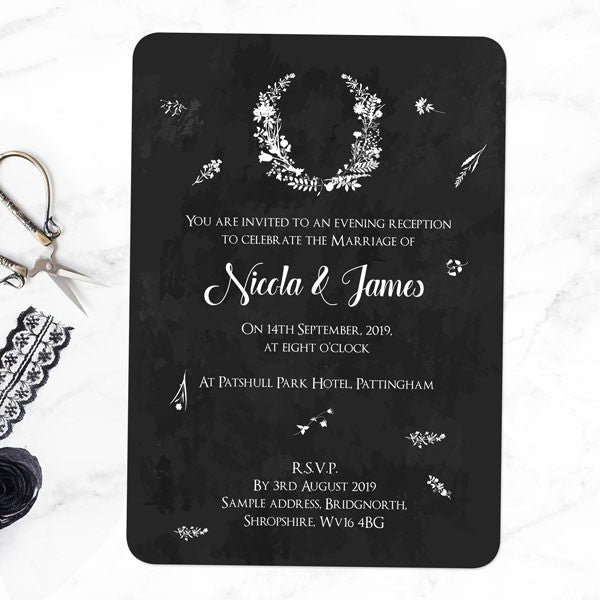 Boho Chalkboard Flowers - Evening Invitations