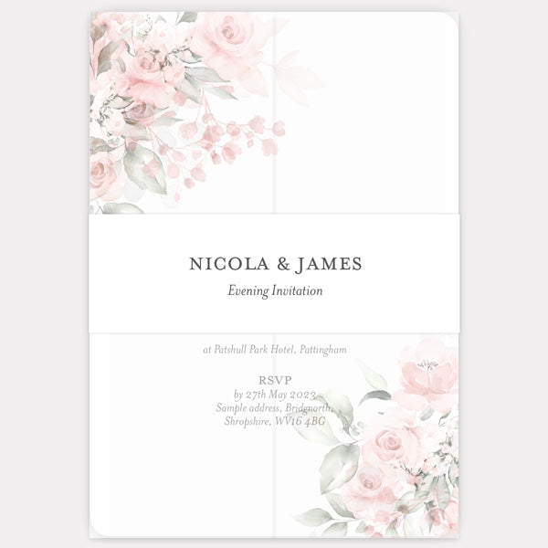 Blush Pink Flowers Evening Invitation with Vellum Wrap
