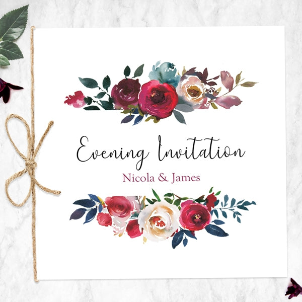 Boho Burgundy Flowers Evening Invitation
