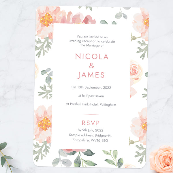 Coral Watercolour Flowers - Evening Invitations