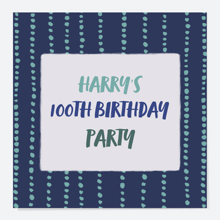 100th Birthday Invitations - Navy Brushstroke Typography - Pack of 10