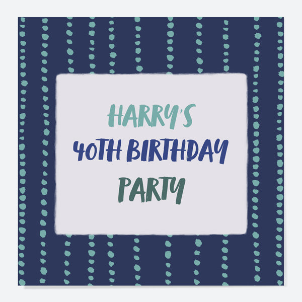 40th Birthday Invitations - Navy Brushstroke Typography - Pack of 10