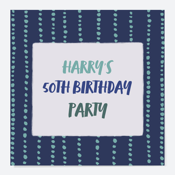 50th Birthday Invitations - Navy Brushstroke Typography - Pack of 10