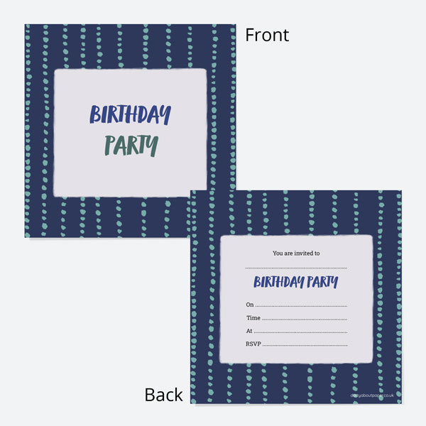 Ready To Write Birthday Invitations - Navy Brushstroke Typography - Pack of 10