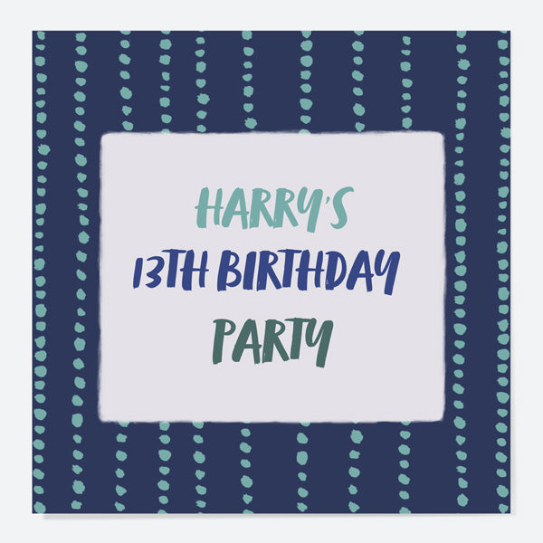 Kids Birthday Invitations - Navy Brushstroke Typography - Pack of 10