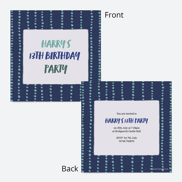 Kids Birthday Invitations - Navy Brushstroke Typography - Pack of 10