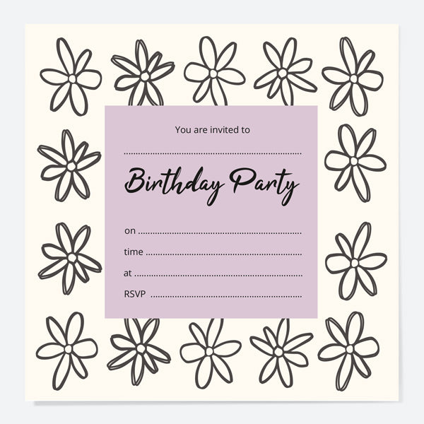 category header image Kids Birthday Invitations - Sketch Style Flowers - Pack of 10
