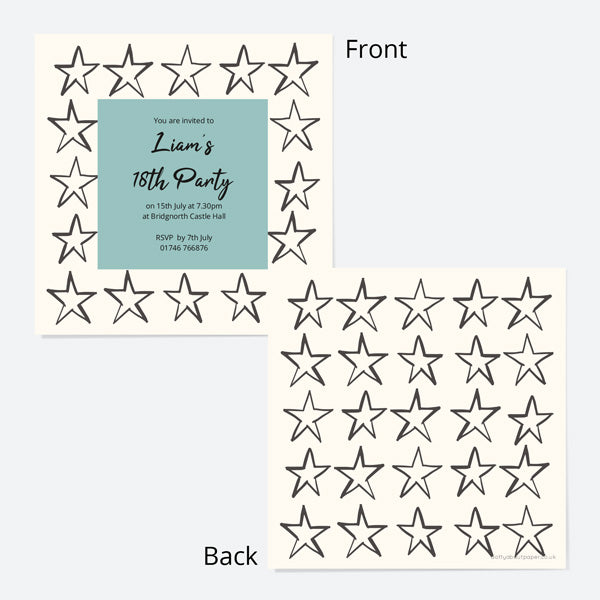 18th Birthday Invitations - Sketch Style Stars - Pack of 10