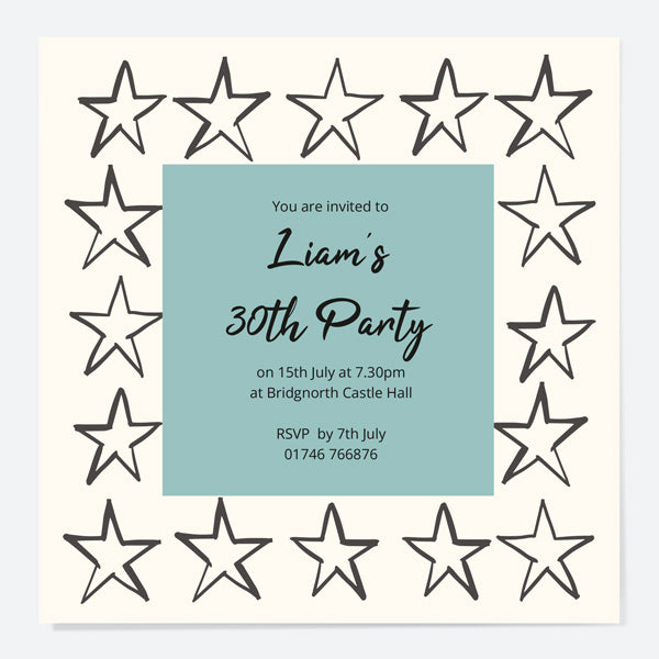 30th Birthday Invitations - Sketch Style Stars - Pack of 10