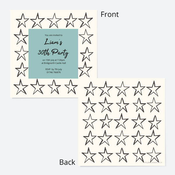 30th Birthday Invitations - Sketch Style Stars - Pack of 10