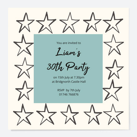 30th Birthday Invitations - Sketch Style Stars - Pack of 10