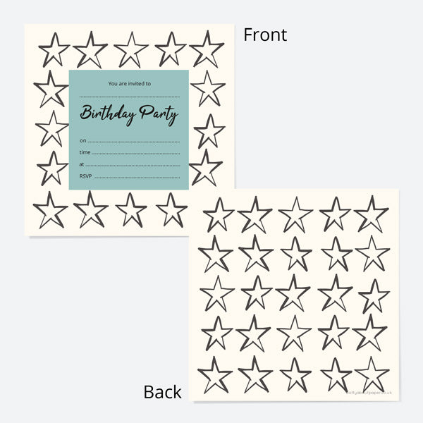 Kids Birthday Invitations - Sketch Style Stars - Pack of 10