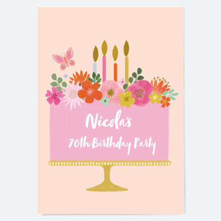 70th Birthday Invitations - Beautiful Blooms Cake - Pack of 10
