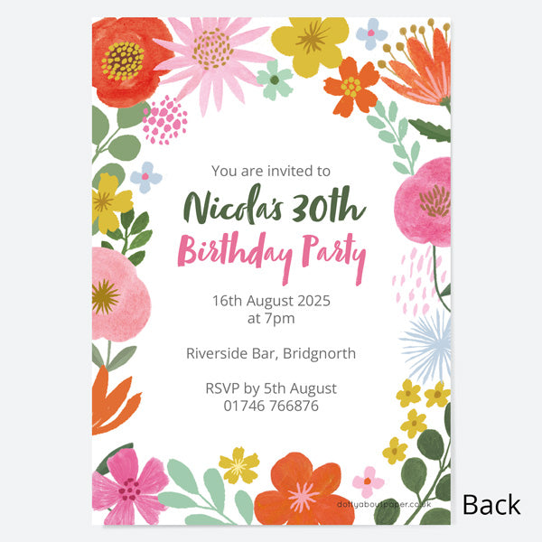 30th Birthday Invitations - Beautiful Blooms Cake - Pack of 10