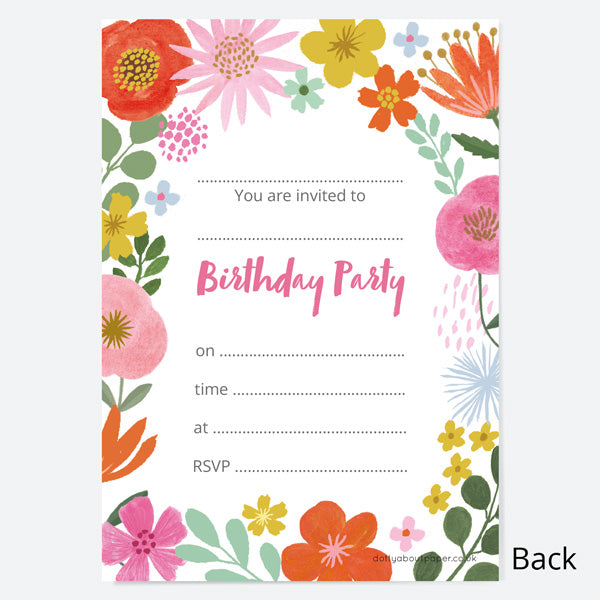 Ready To Write Birthday Invitations - Beautiful Blooms Cake - Pack of 10