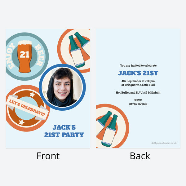 21st Birthday Invitations - Beer Mat Photo - Pack of 10