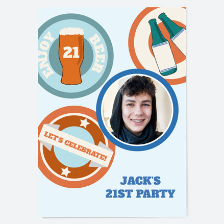 21st Birthday Invitations - Beer Mat Photo - Pack of 10