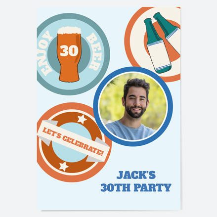 30th Birthday Invitations - Beer Mat Photo - Pack of 10
