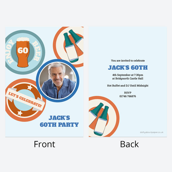 60th Birthday Invitations - Beer Mat Photo - Pack of 10