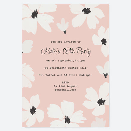 18th Birthday Invitations - Blush Modern Floral - Border - Pack of 10