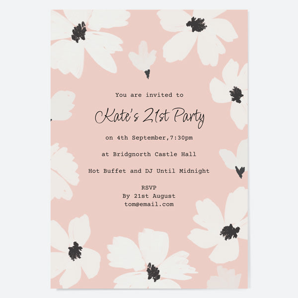 21st Birthday Invitations - Blush Modern Floral - Border - Pack of 10