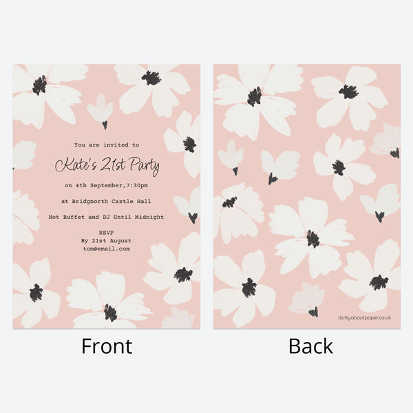 21st Birthday Invitations - Blush Modern Floral - Border - Pack of 10