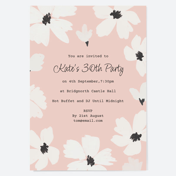 30th Birthday Invitations - Blush Modern Floral - Border - Pack of 10