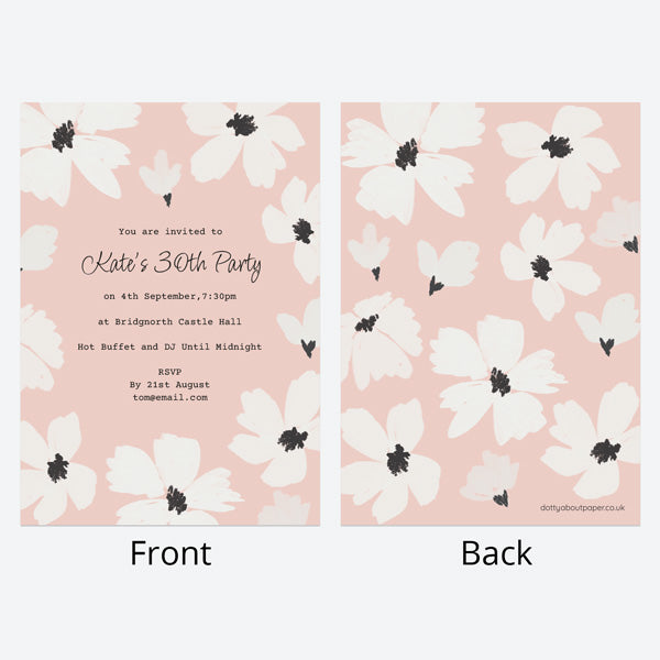 30th Birthday Invitations - Blush Modern Floral - Border - Pack of 10