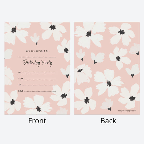 Ready To Write Birthday Invitation - Blush Modern Floral - Border - Pack of 10