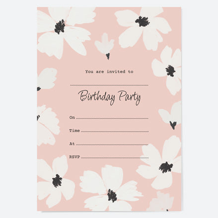 Ready To Write Birthday Invitation - Blush Modern Floral - Border - Pack of 10