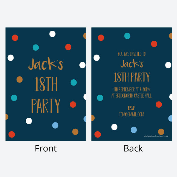 18th Birthday Invitations - Navy Spots - Pack of 10