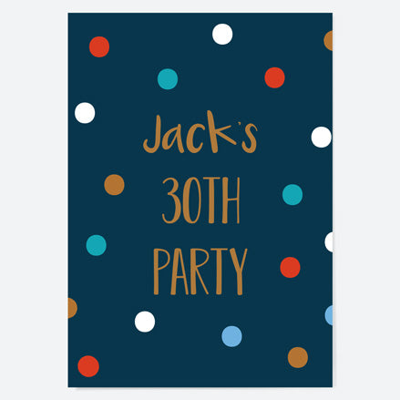 30th Birthday Invitations - Navy Spots - Pack of 10