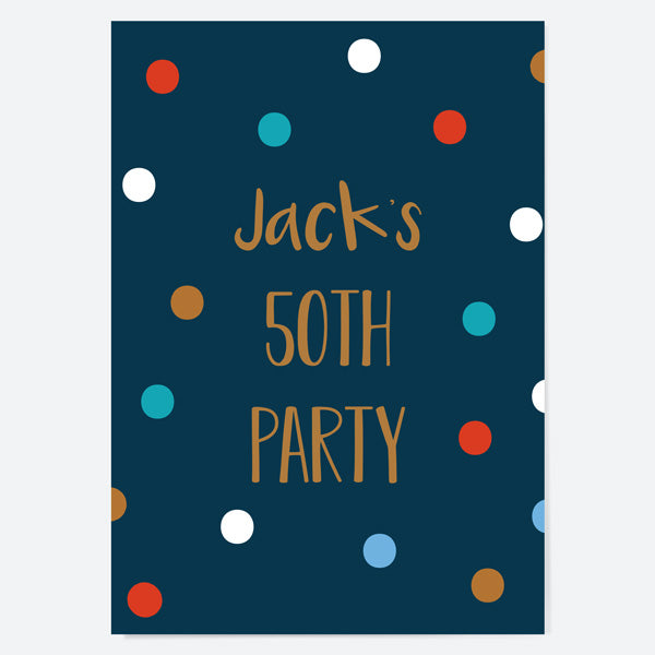 50th Birthday Invitations - Navy Spots - Pack of 10