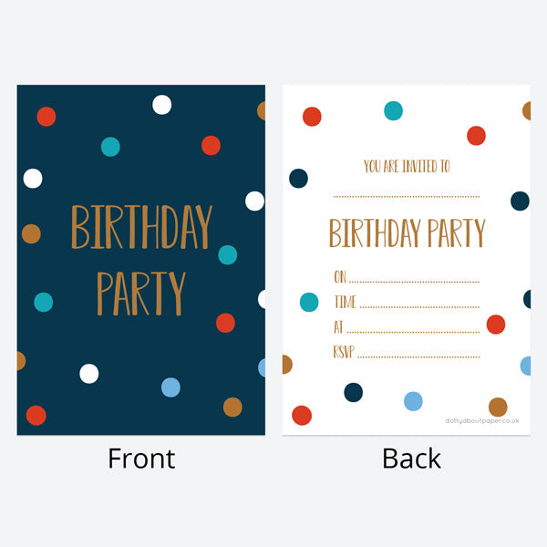 Ready To Write Birthday Invitations - Navy Spots - Pack of 10