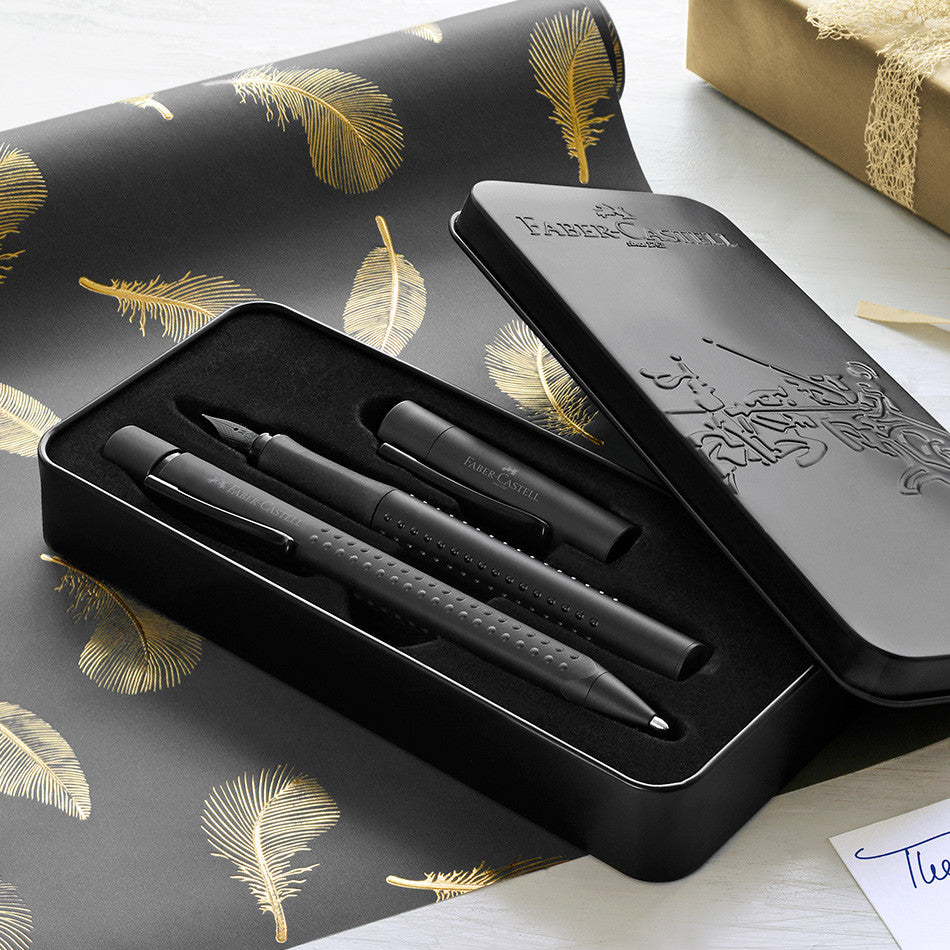 Faber-Castell Grip Fountain Pen and Ballpoint Set Limited Edition All Black