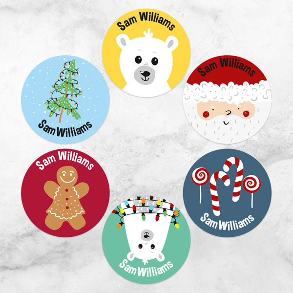 Father Christmas and Friends - Personalised Kids Stickers - Pack of 48