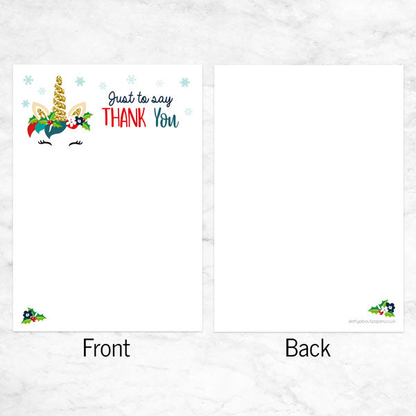 Christmas Thank You Cards - Festive Unicorn - Pack of 10