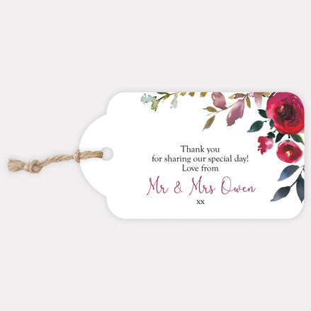 Boho Burgundy Flowers - Favour Tag