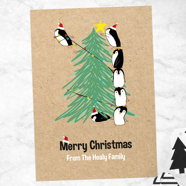 Personalised Christmas Cards - Festive Fun Penguins - Pack of 10