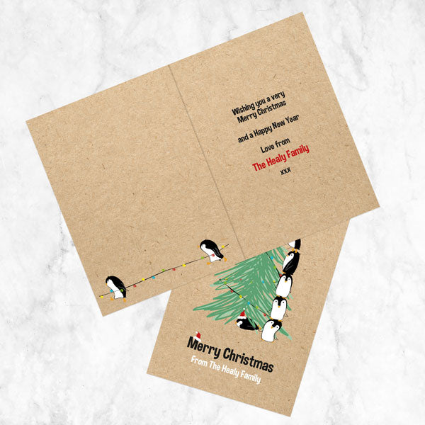 Personalised Christmas Cards - Festive Fun Penguins - Pack of 10
