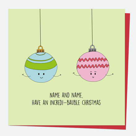 Personalised Single Christmas Card - Festive Funnies - Incredi-bauble Christmas