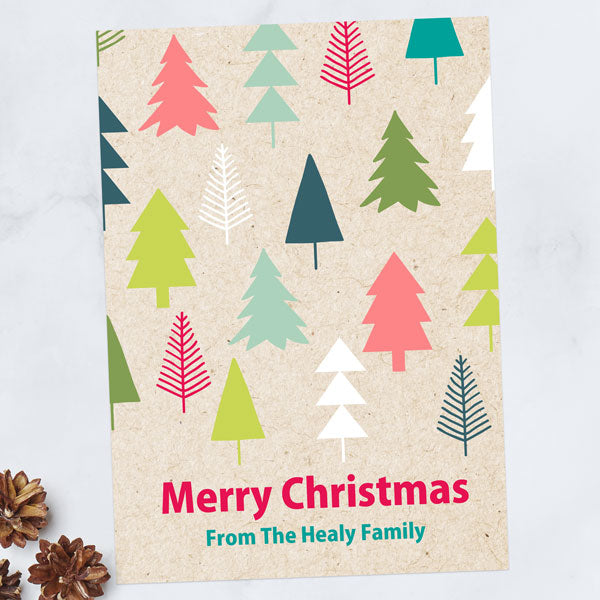 Personalised Christmas Cards - Festive Kraft Trees - Pack of 10