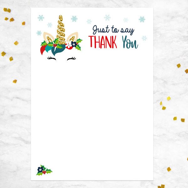 Christmas Thank You Cards - Festive Unicorn - Pack of 10