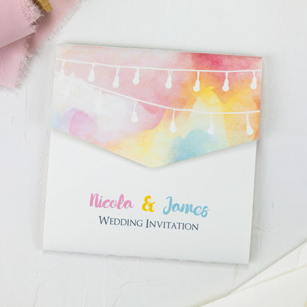 Festoon Lights - Pocketfold Wedding Invitation & RSVP