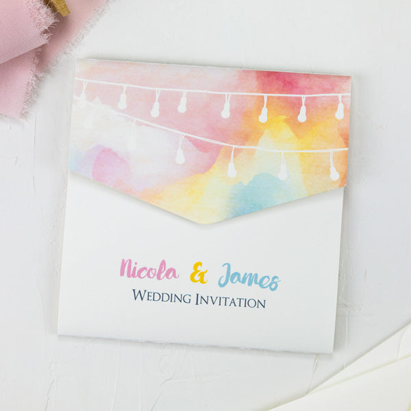 Festoon Lights - Pocketfold Wedding Invitation & RSVP