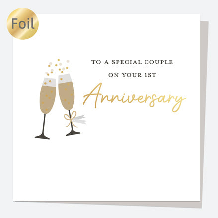 Luxury Foil Anniversary Card - Foil Monochrome - First Anniversary Glasses